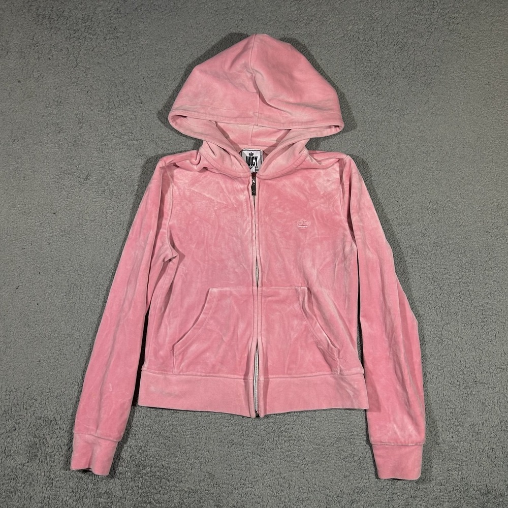Juicy Couture Pink Velour Zip-Up Hoodie Womens Small Y2K 90s 4024